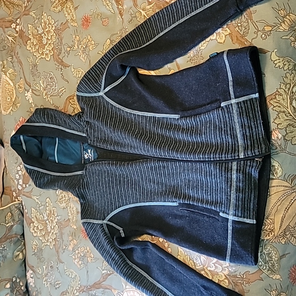 Kuhl Blue Striped Chianti Fleece Full Zip Wool Blend Hoodie Size Small